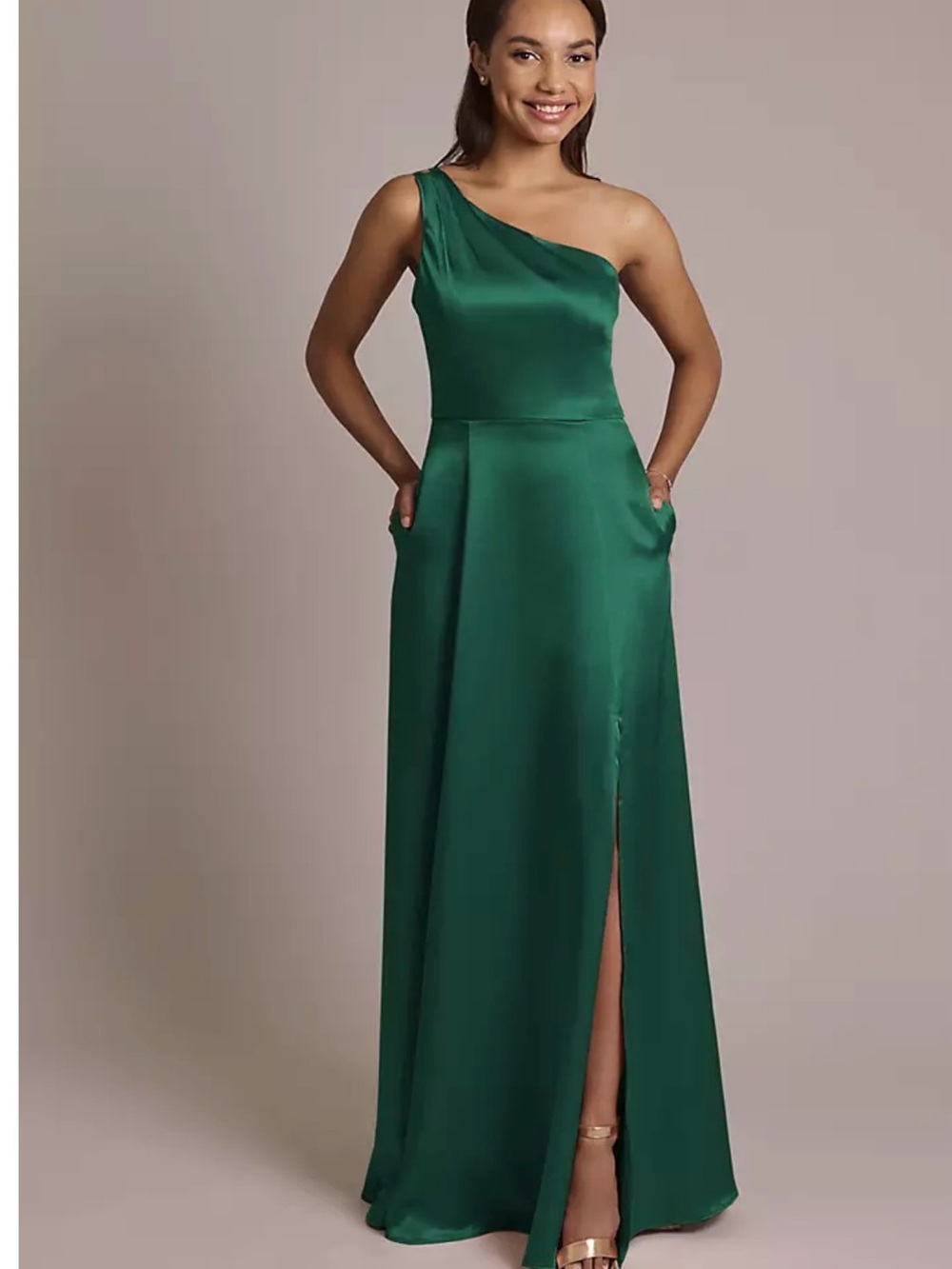 Celebrate It Emerald One-Shoulder Satin Gown